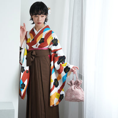 【レンタル】 袴 17点セット ニコアンティーク オレンジ系 二尺袖着物   袴91cm（身長153-158cm） 重ね衿縫い付済  卒業式 大学生 専門学生 （1020636002）