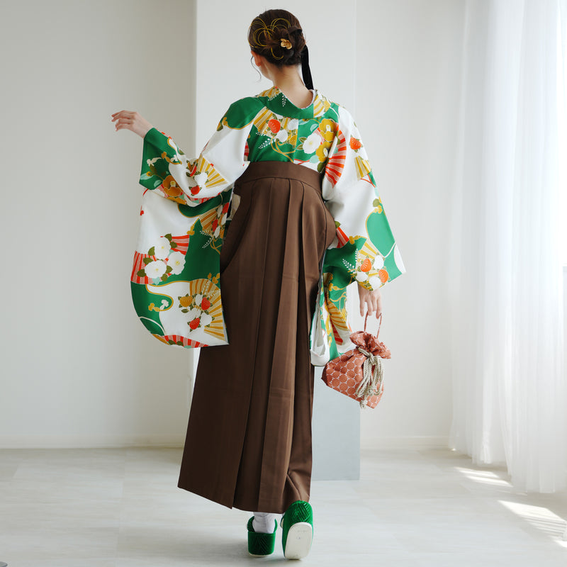 【レンタル】 袴 17点セット ニコアンティーク 緑系 二尺袖着物   袴91cm（身長153-158cm） 重ね衿縫い付済  卒業式 大学生 専門学生 （1020637302）