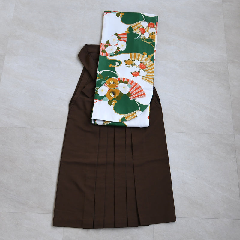 【レンタル】 袴 17点セット ニコアンティーク 緑系 二尺袖着物   袴91cm（身長153-158cm） 重ね衿縫い付済  卒業式 大学生 専門学生 （1020637302）