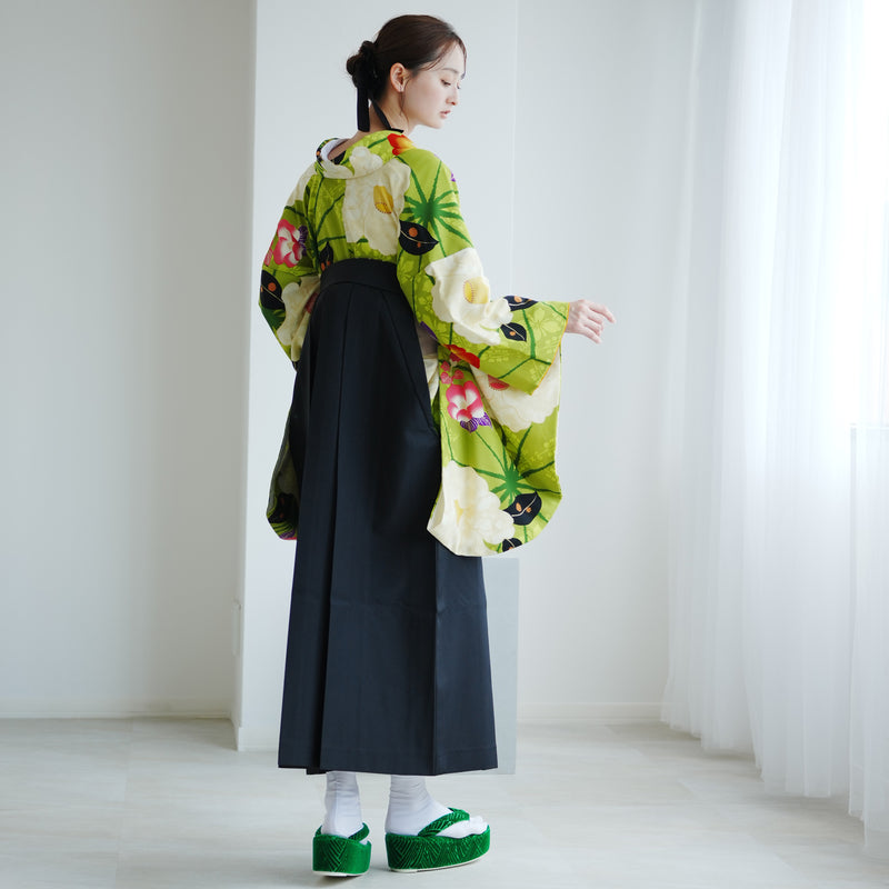 【レンタル】 袴 17点セット  emma×紅一点　二尺袖着物 きみどり麻の葉つばき  重ね衿縫い付済  卒業式 大学生 専門学生（1020647901）