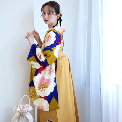 【レンタル品】紅一点 2尺袖 袴 17点セット 91-99cm 日本製 レトロモダン系 菊 青系（1020648301）