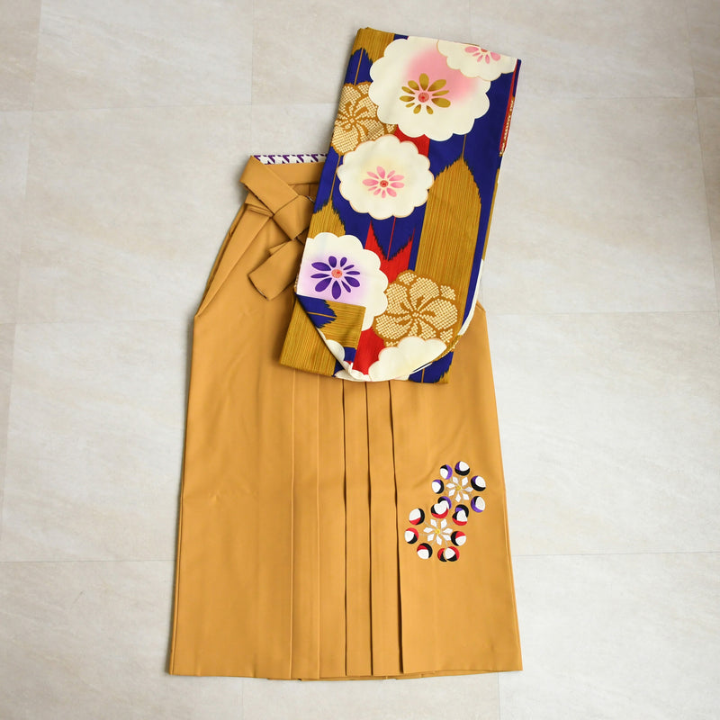 【レンタル品】紅一点 2尺袖 袴 17点セット 91-99cm 日本製 レトロモダン系 菊 青系（1020648301）