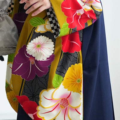 【レンタル】 袴 17点セット JAPANSTYLE×中村里沙  袴91-99cm（身長153-170cm） 二尺袖着物 フルセット レディース 大学生 卒業式 重ね衿縫い付済 （1020648501）