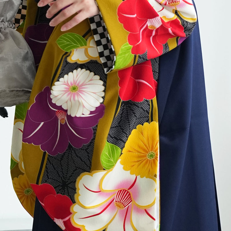 【レンタル】 袴 17点セット JAPANSTYLE×中村里沙  袴91-99cm（身長153-170cm） 二尺袖着物 フルセット レディース 大学生 卒業式 重ね衿縫い付済 （1020648501）