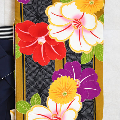 【レンタル】 袴 17点セット JAPANSTYLE×中村里沙  袴91-99cm（身長153-170cm） 二尺袖着物 フルセット レディース 大学生 卒業式 重ね衿縫い付済 （1020648501）