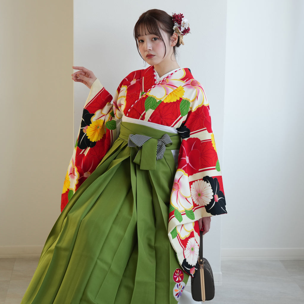 レンタル】 袴 17点セット JAPANSTYLE×中村里砂 二尺袖着物 赤ときなり