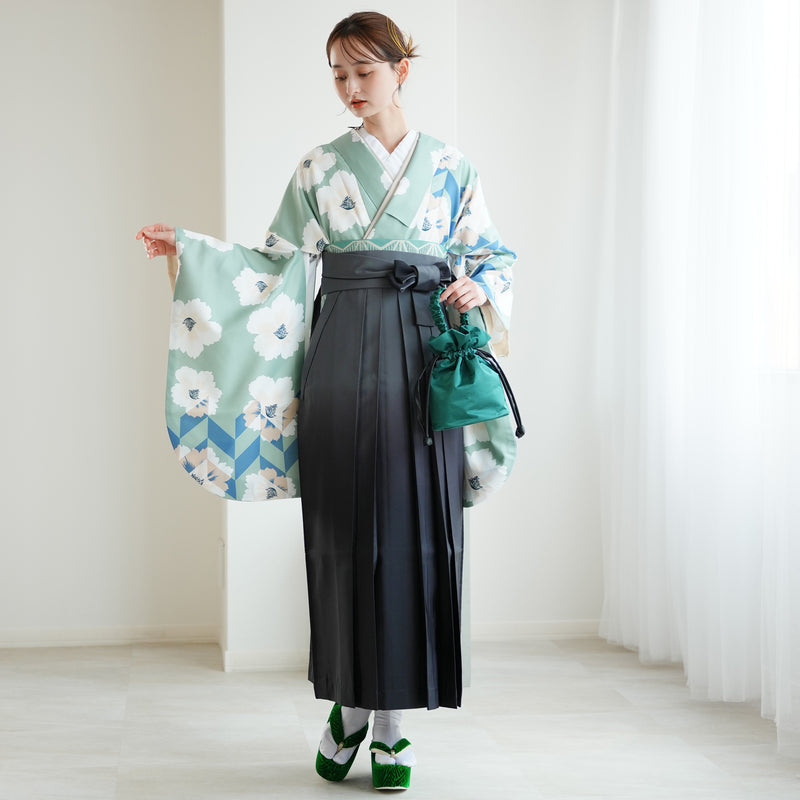 【レンタル】 袴 17点セット ニコアンティーク 袴91cm（身長153-158cm） 二尺袖着物 フルセット レディース 大学生 卒業式 レトロ（1020652911）