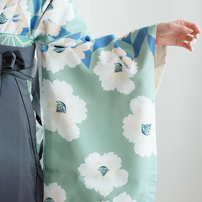 【レンタル】 袴 17点セット ニコアンティーク 袴91cm（身長153-158cm） 二尺袖着物 フルセット レディース 大学生 卒業式 レトロ（1020652911）