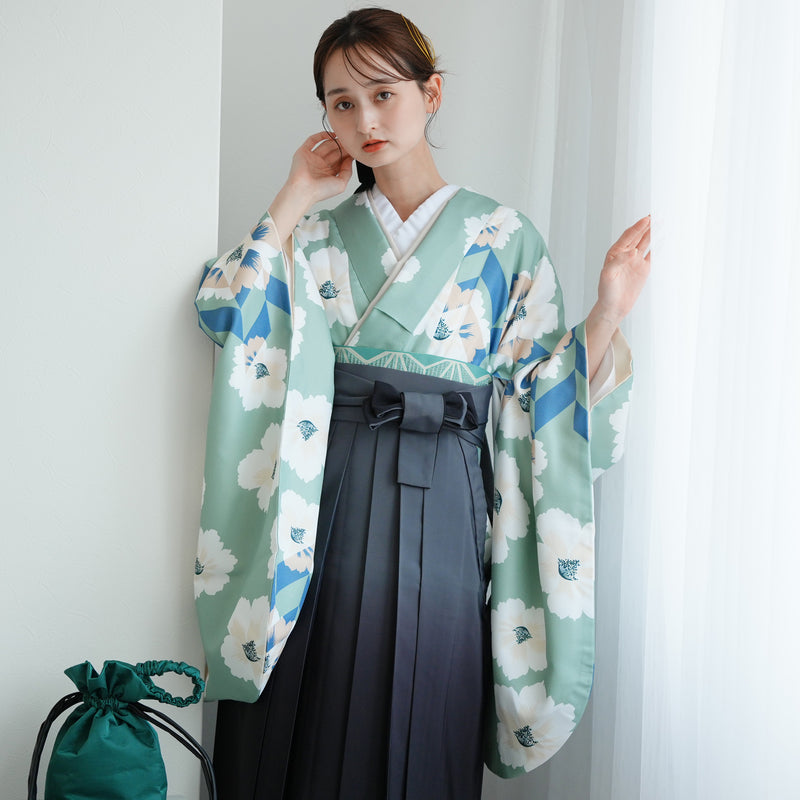 【レンタル】 袴 17点セット ニコアンティーク 袴91cm（身長153-158cm） 二尺袖着物 フルセット レディース 大学生 卒業式 レトロ（1020652911）