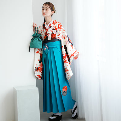【レンタル】 袴 17点セット JAPANSTYLE 袴91-99cm（身長153-170cm） 二尺袖着物 フルセット レディース 大学生 卒業式 重ね衿縫い付済 （1020653401）