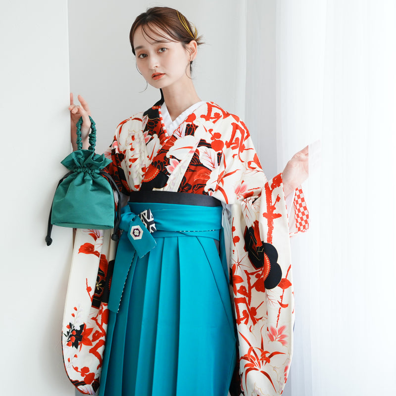 【レンタル】 袴 17点セット JAPANSTYLE 袴91-99cm（身長153-170cm） 二尺袖着物 フルセット レディース 大学生 卒業式 重ね衿縫い付済 （1020653401）