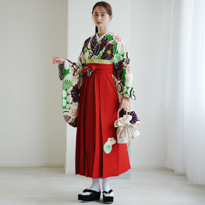 【レンタル】 袴 17点セット JAPANSTYLE×中村里砂 袴91-99cm（身長153-170cm） 二尺袖着物 フルセット レディース 大学生 卒業式 重ね衿縫い付済 （1020653701）