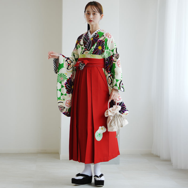 【レンタル】 袴 17点セット JAPANSTYLE×中村里砂 袴91-99cm（身長153-170cm） 二尺袖着物 フルセット レディース 大学生 卒業式 重ね衿縫い付済 （1020653701）