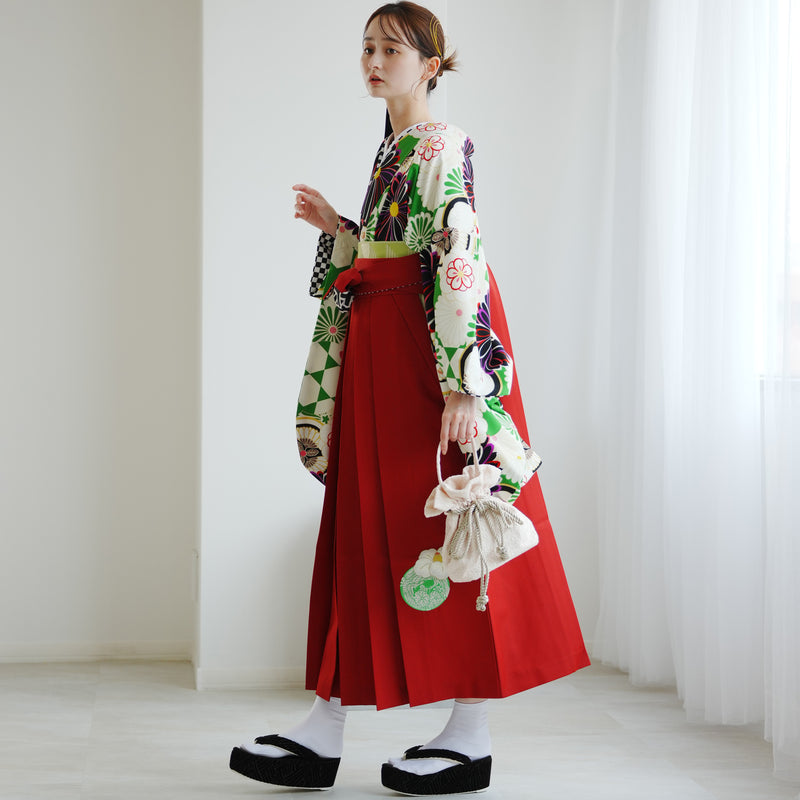 【レンタル】 袴 17点セット JAPANSTYLE×中村里砂 袴91-99cm（身長153-170cm） 二尺袖着物 フルセット レディース 大学生 卒業式 重ね衿縫い付済 （1020653701）