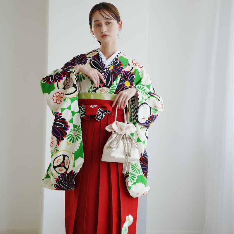 【レンタル】 袴 17点セット JAPANSTYLE×中村里砂 袴91-99cm（身長153-170cm） 二尺袖着物 フルセット レディース 大学生 卒業式 重ね衿縫い付済 （1020653701）
