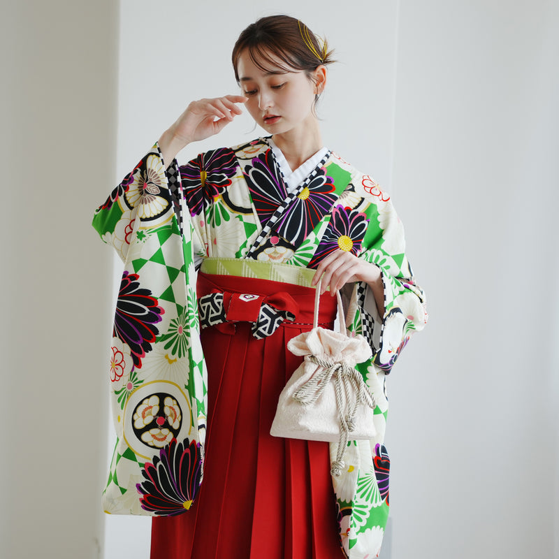 【レンタル】 袴 17点セット JAPANSTYLE×中村里砂 袴91-99cm（身長153-170cm） 二尺袖着物 フルセット レディース 大学生 卒業式 重ね衿縫い付済 （1020653701）