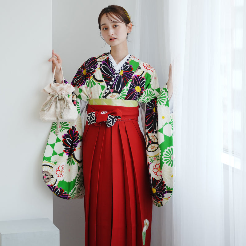 【レンタル】 袴 17点セット JAPANSTYLE×中村里砂 袴91-99cm（身長153-170cm） 二尺袖着物 フルセット レディース 大学生 卒業式 重ね衿縫い付済 （1020653701）