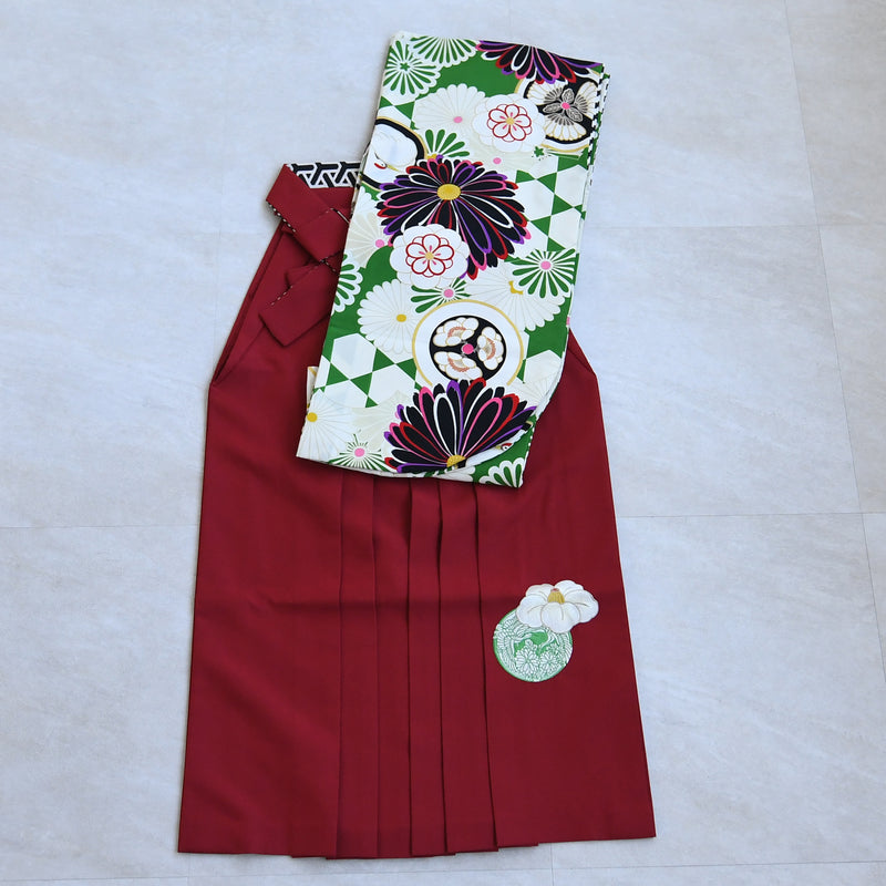 【レンタル】 袴 17点セット JAPANSTYLE×中村里砂 袴91-99cm（身長153-170cm） 二尺袖着物 フルセット レディース 大学生 卒業式 重ね衿縫い付済 （1020653701）