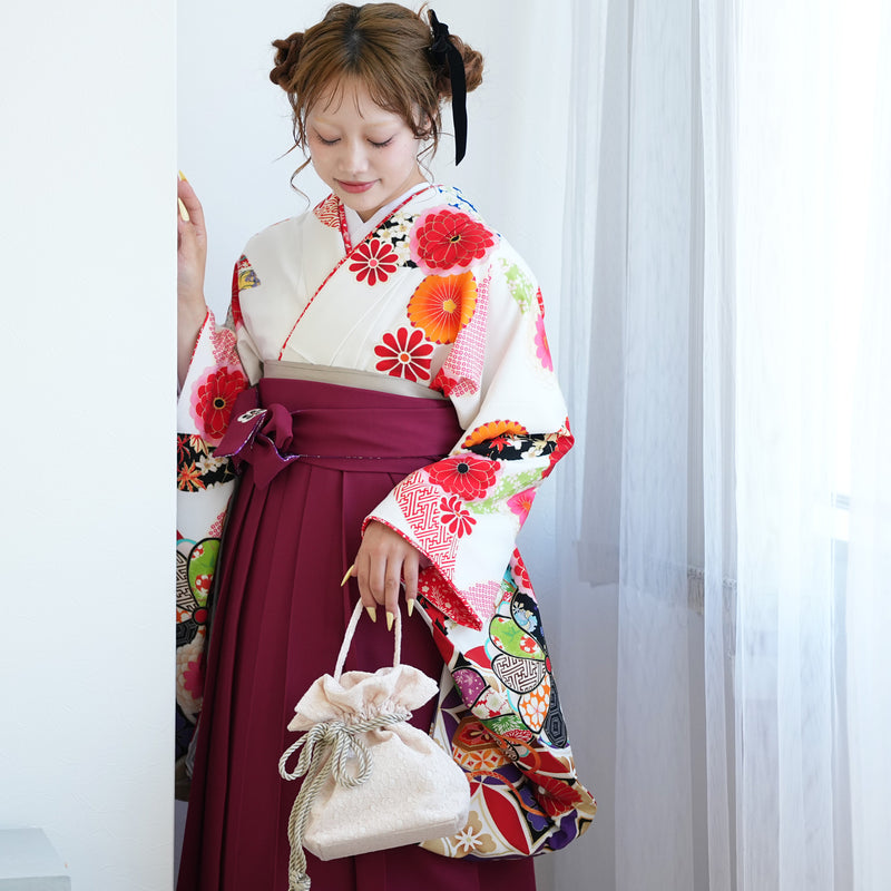 【レンタル】 袴 17点セット はいばら 袴91-99cm（身長153-170cm） 二尺袖着物 フルセット レディース 大学生 卒業式 日本製 （1020653801）