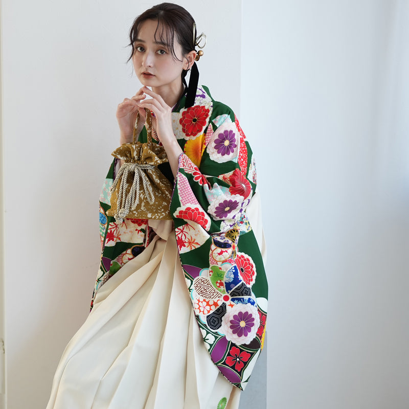 【レンタル】 袴 17点セット はいばら 袴91-99cm（身長153-170cm） 二尺袖着物 フルセット レディース 大学生 卒業式 日本製 （1020653901）