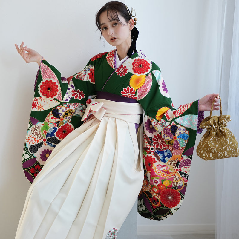 【レンタル】 袴 17点セット はいばら 袴91-99cm（身長153-170cm） 二尺袖着物 フルセット レディース 大学生 卒業式 日本製 （1020653901）