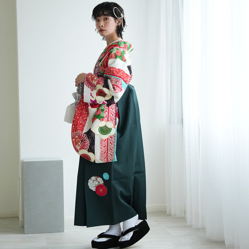 【レンタル】 袴 17点セット はいばら 袴91-99cm（身長153-170cm） 二尺袖着物 フルセット レディース 大学生 卒業式 日本製 （1020654001）
