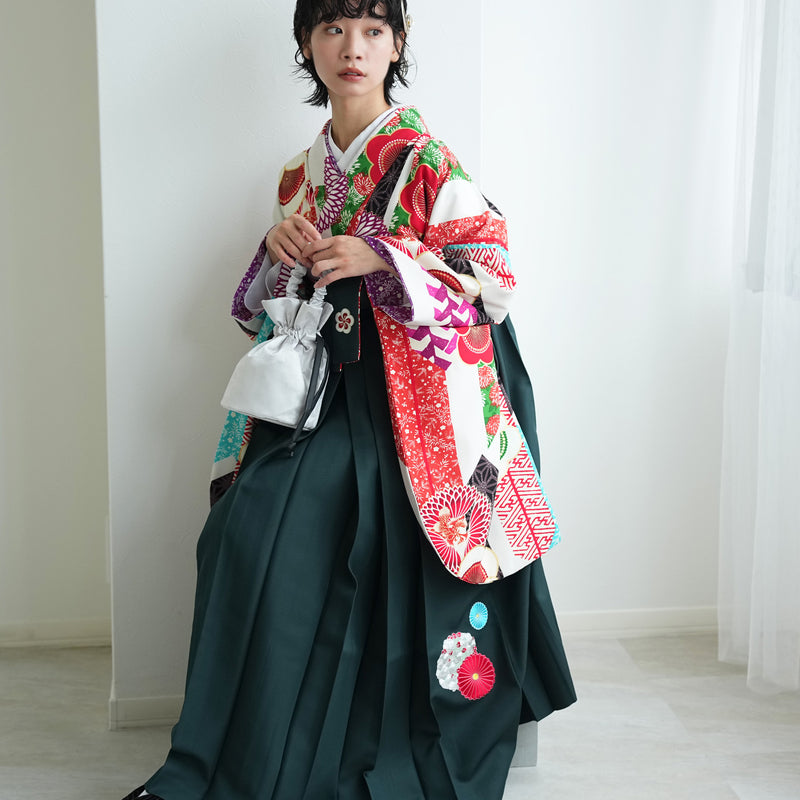 【レンタル】 袴 17点セット はいばら 袴91-99cm（身長153-170cm） 二尺袖着物 フルセット レディース 大学生 卒業式 日本製 （1020654001）