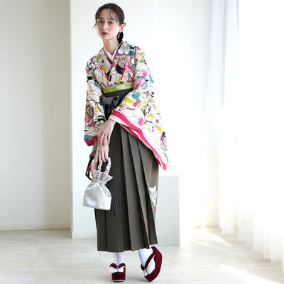 【レンタル】九重 2尺袖 袴 17点セット 91-99cm 日本製 レトロモダン系 橘 ベージュ系（1020654501）