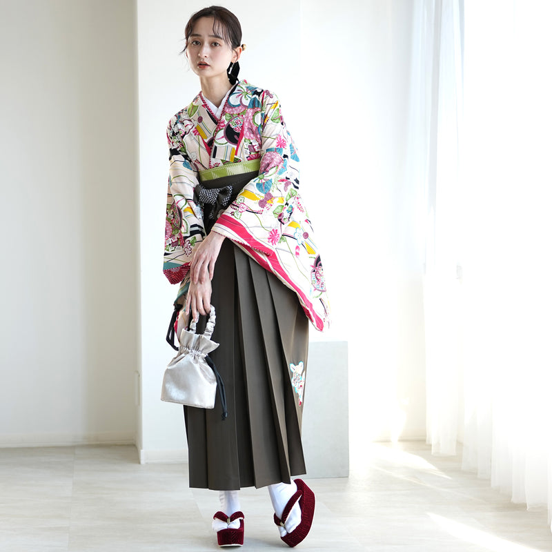 【レンタル】九重 2尺袖 袴 17点セット 91-99cm 日本製 レトロモダン系 橘 ベージュ系（1020654501）