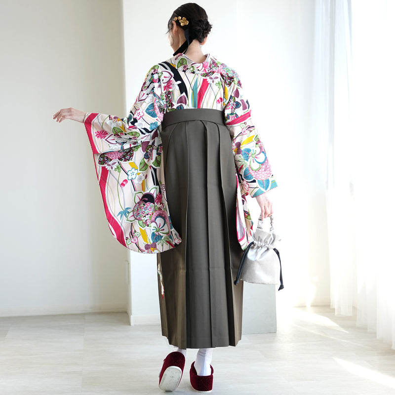 【レンタル】九重 2尺袖 袴 17点セット 91-99cm 日本製 レトロモダン系 橘 ベージュ系（1020654501）