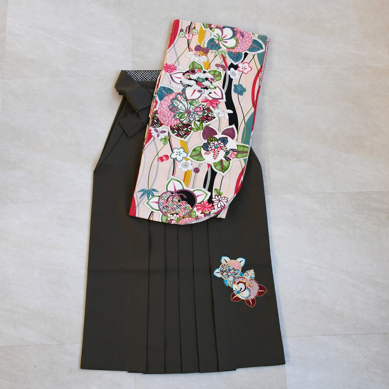 【レンタル】九重 2尺袖 袴 17点セット 91-99cm 日本製 レトロモダン系 橘 ベージュ系（1020654501）