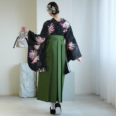 【レンタル】九重 2尺袖 袴 17点セット 91-99cm 日本製 レトロモダン系 糸菊 黒系（1020654701）