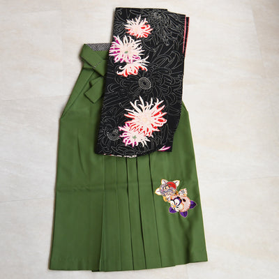 【レンタル】九重 2尺袖 袴 17点セット 91-99cm 日本製 レトロモダン系 糸菊 黒系（1020654701）