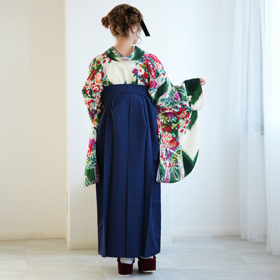 【レンタル】九重 2尺袖 袴 17点セット 91-99cm 日本製 レトロモダン系 花くす玉 緑系（1020654901）