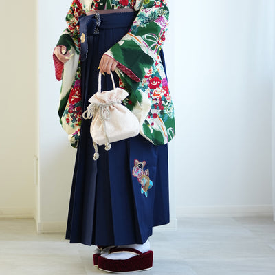 【レンタル】九重 2尺袖 袴 17点セット 91-99cm 日本製 レトロモダン系 花くす玉 緑系（1020654901）