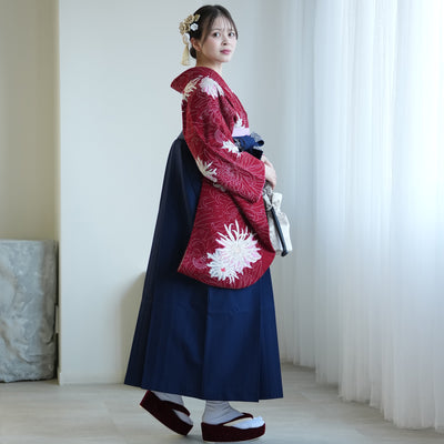 【レンタル】九重 2尺袖 袴 17点セット 91-99cm 日本製 レトロモダン系 糸菊 赤系（1020655001）