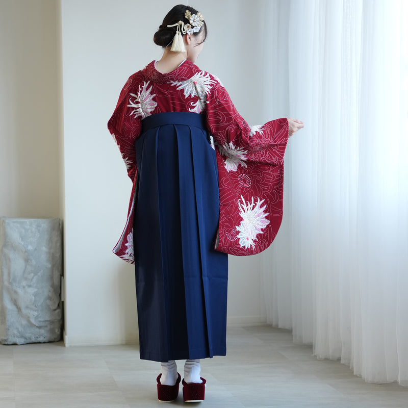 【レンタル】九重 2尺袖 袴 17点セット 91-99cm 日本製 レトロモダン系 糸菊 赤系（1020655001）