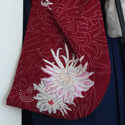 【レンタル】九重 2尺袖 袴 17点セット 91-99cm 日本製 レトロモダン系 糸菊 赤系（1020655001）