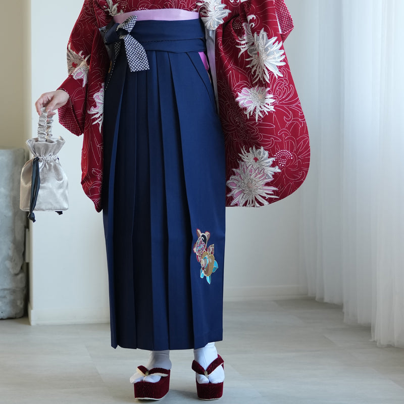 【レンタル】九重 2尺袖 袴 17点セット 91-99cm 日本製 レトロモダン系 糸菊 赤系（1020655001）