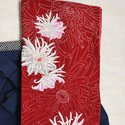 【レンタル】九重 2尺袖 袴 17点セット 91-99cm 日本製 レトロモダン系 糸菊 赤系（1020655001）