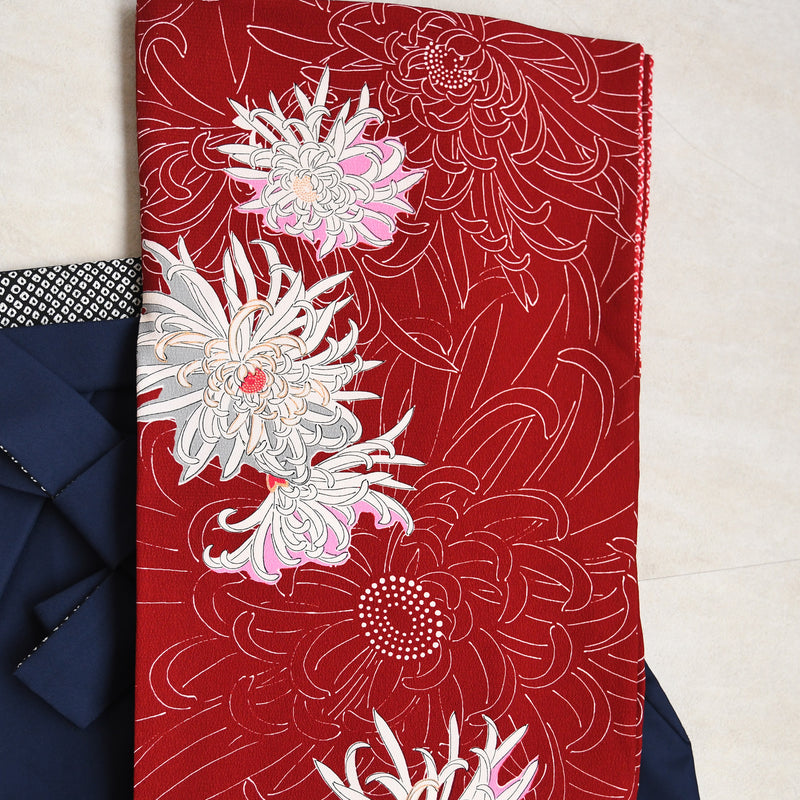 【レンタル】九重 2尺袖 袴 17点セット 91-99cm 日本製 レトロモダン系 糸菊 赤系（1020655001）