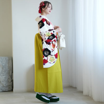 【レンタル】紅一点 2尺袖 袴 17点セット 91-99cm 日本製 レトロモダン系 梅 白系（1020655101）