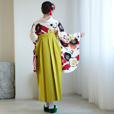 【レンタル】紅一点 2尺袖 袴 17点セット 91-99cm 日本製 レトロモダン系 梅 白系（1020655101）