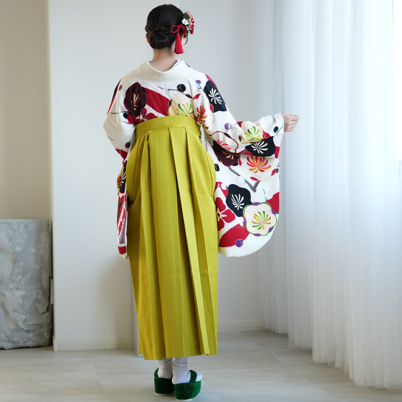 【レンタル】紅一点 2尺袖 袴 17点セット 91-99cm 日本製 レトロモダン系 梅 白系（1020655101）