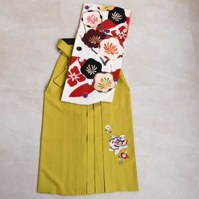【レンタル】紅一点 2尺袖 袴 17点セット 91-99cm 日本製 レトロモダン系 梅 白系（1020655101）
