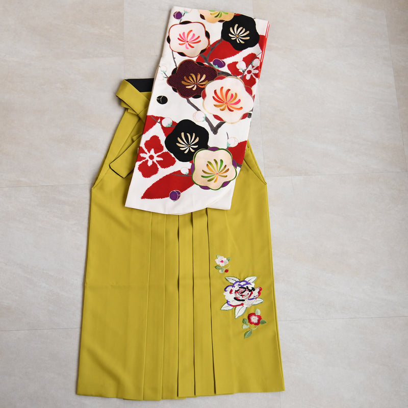 【レンタル】紅一点 2尺袖 袴 17点セット 91-99cm 日本製 レトロモダン系 梅 白系（1020655101）