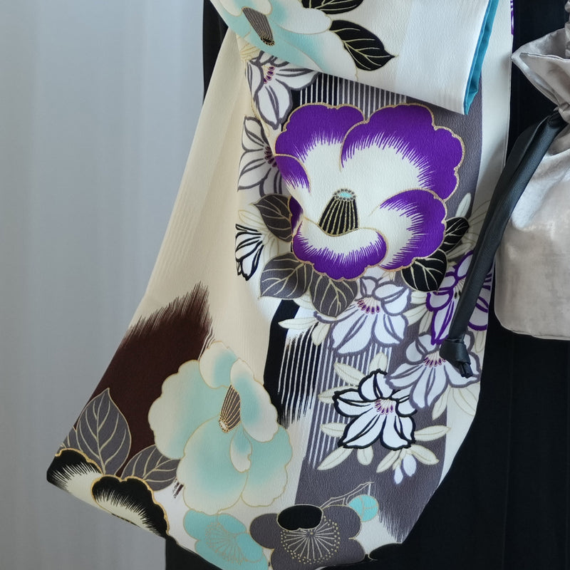 【レンタル】紅一点 2尺袖 袴 17点セット 91-99cm 日本製 レトロモダン系 椿 白系（1020655301）