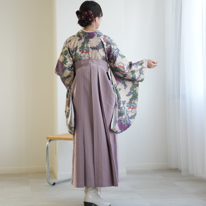 レンタル】 袴 17点セット utatane 二尺袖着物 ベージュ パープル系 袴