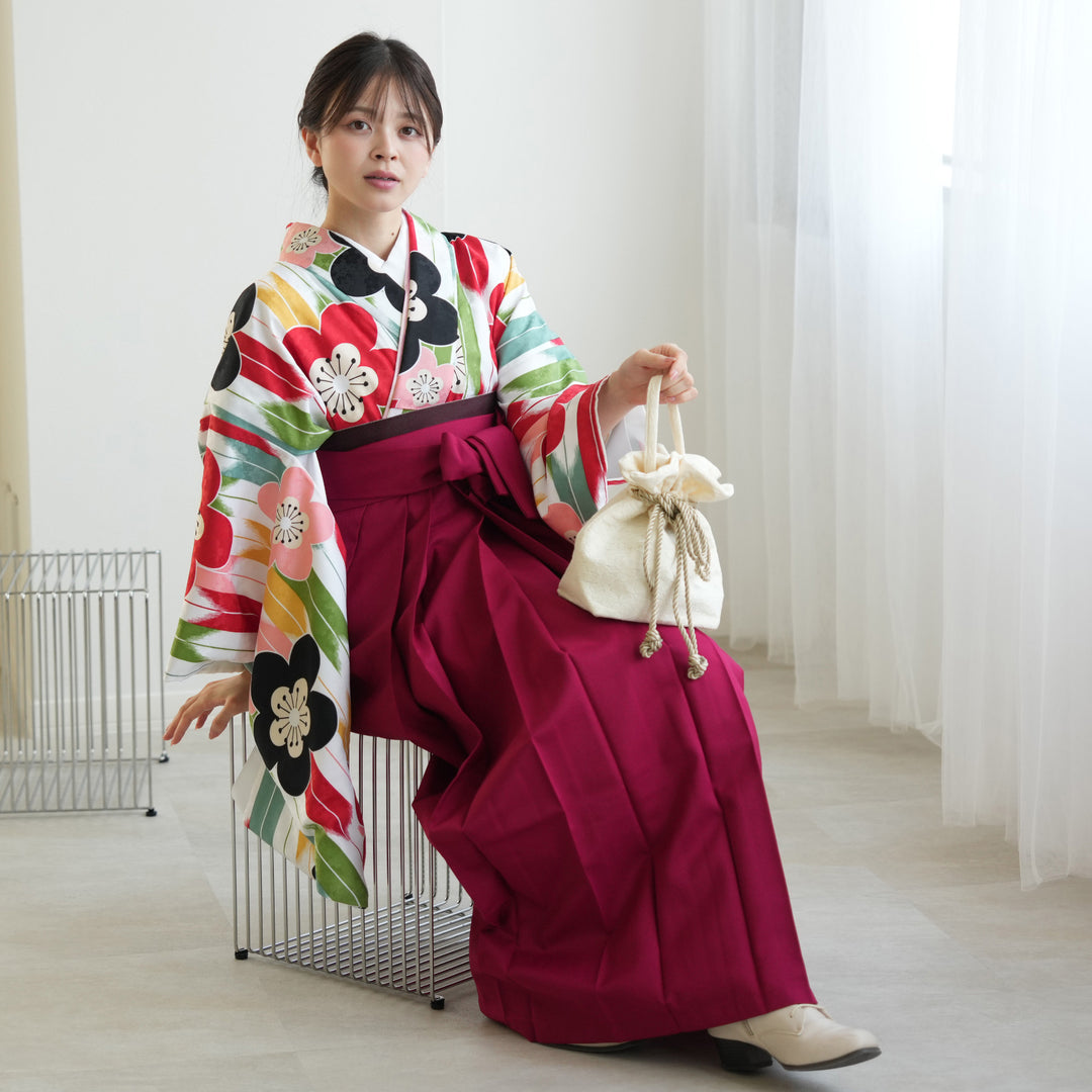 【utatane】ひよこ商店 二尺袖(重ね襟縫い付け済み) レンタル】 袴 17点セット ひよこ商店 二尺袖着物 レトロポップ