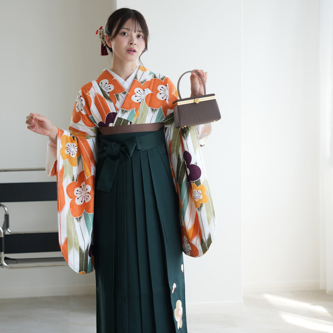 しつけ糸付新品【二尺袖着物単品】ひよこ商店洗える着物グリーン卒業式袴 utatane｜ひよこ商店/(W)ひよこ商店 2尺袖着物 袴 2点セット 袴
